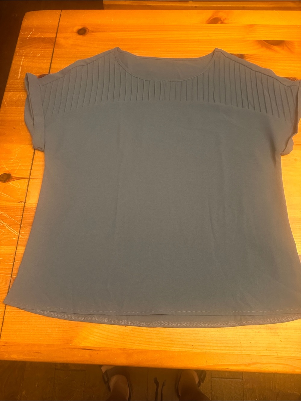 SHEIN Dusty Grey  Short Sleeve Pleated Yoke Top